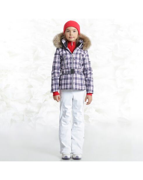 Veste de ski fausse fourrure amovible bleu tartan