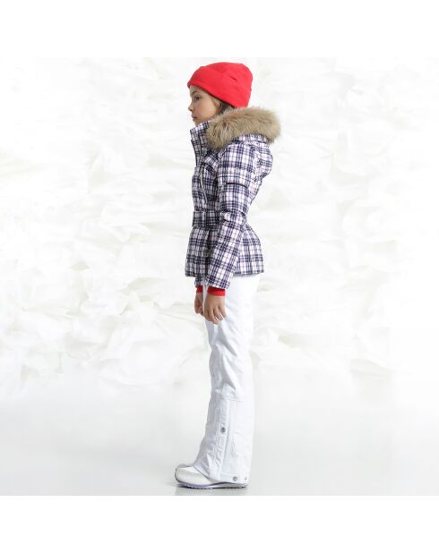 Veste de ski fausse fourrure amovible bleu tartan