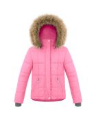 Doudoune de Ski vintage col fausse fourrure rose