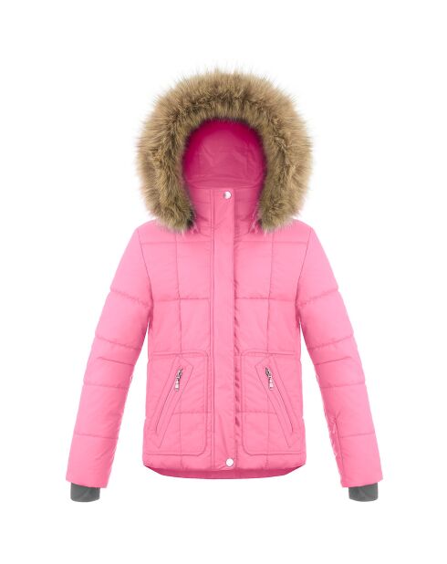 Doudoune de Ski vintage col fausse fourrure rose