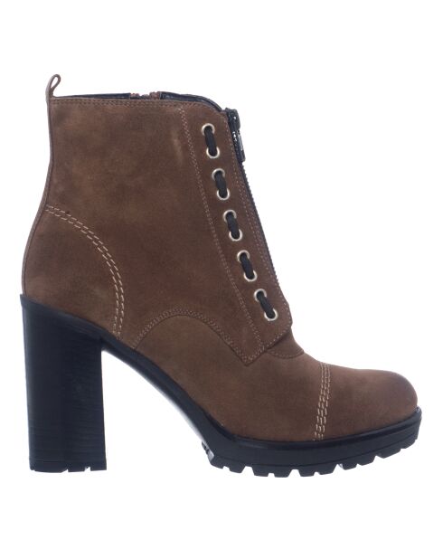 Stiefeletten aus braunem Samtleder - 10 cm Absatz