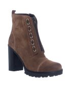 Stivaletti marroni in pelle di velluto - tacco 10 cm