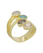 Bague ajustable Zélie Rainbow Aqua Calci. Labradorite et Rose Quartz en Laiton doré