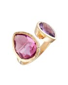 Bague ajustable Mia Améthyste & verre facetté en laiton doré