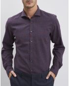 Chemise slim Warden imprimée micro carreaux bordeaux/bleu