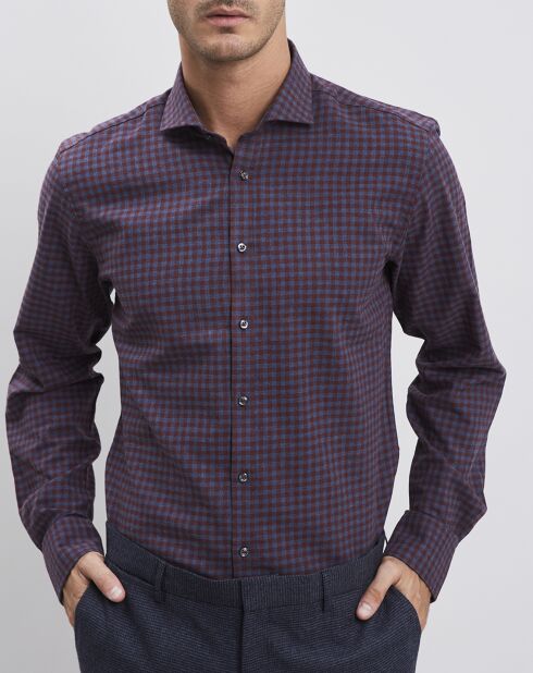 Chemise slim Warden imprimée micro carreaux bordeaux/bleu