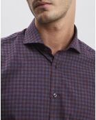 Chemise slim Warden imprimée micro carreaux bordeaux/bleu