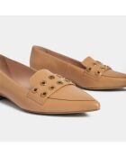 One by one pantoffeln aus kamelfarbenem Leder