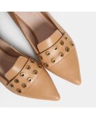 One by one pantoffeln aus kamelfarbenem Leder