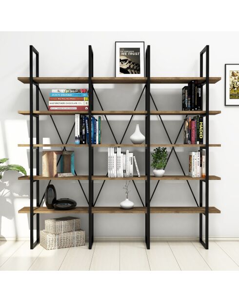 Bibliothèque beylerbeyi noisette/noir - 160x160x26 cm