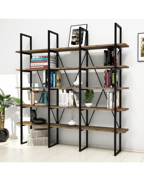 Bibliothèque beylerbeyi noisette/noir - 160x160x26 cm