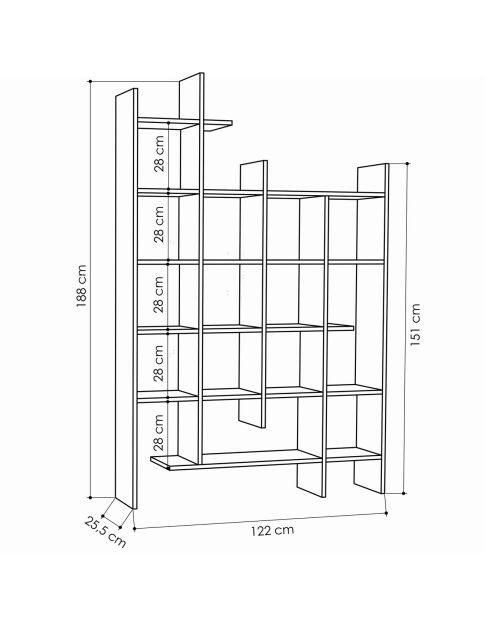 Bibliothèque manco anthracite - 122x188x25.5 cm