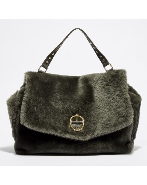 Sac en fourrure Matteo kaki - 40x26x10 cm
