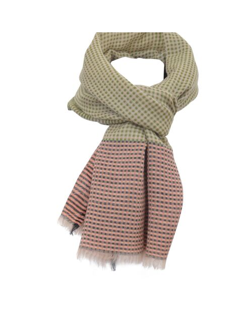 Foulard Verdi 100% Laine kaki/rose - 70x200 cm