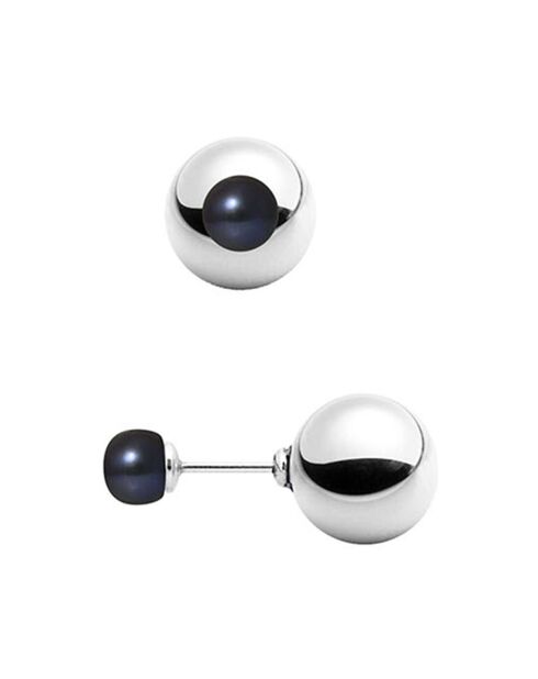 Boucles d'oreilles Recto verso Argent Perles d'Eau Douce noires
