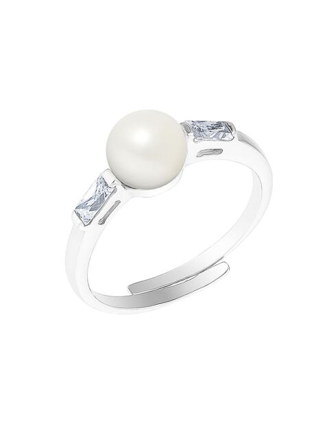 Bague réglable Jonc Massif Argent Perle d'Eau Douce blanche