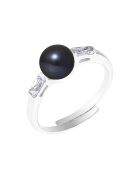 Bague réglable Jonc Massif Argent Perle d'Eau Douce noire