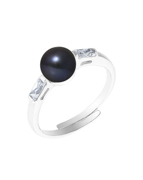 Bague réglable Jonc Massif Argent Perle d'Eau Douce noire