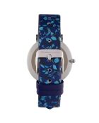 Blauw leren dameshorloge met bloemenprint