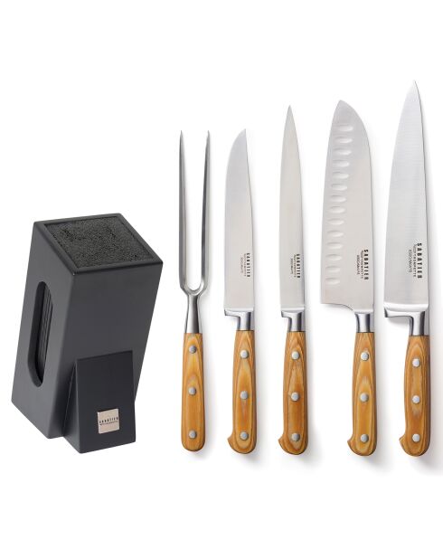 Bloc 5 couteaux de cuisine Essentiel bois/noir/acier