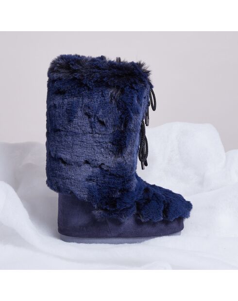 Boots Après-ski en Velours de Cuir et fausse fourrure Soft Fur bleu foncé