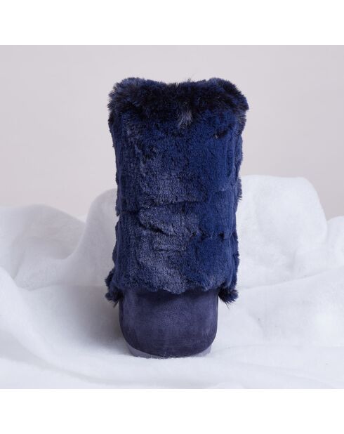 Boots Après-ski en Velours de Cuir et fausse fourrure Soft Fur bleu foncé