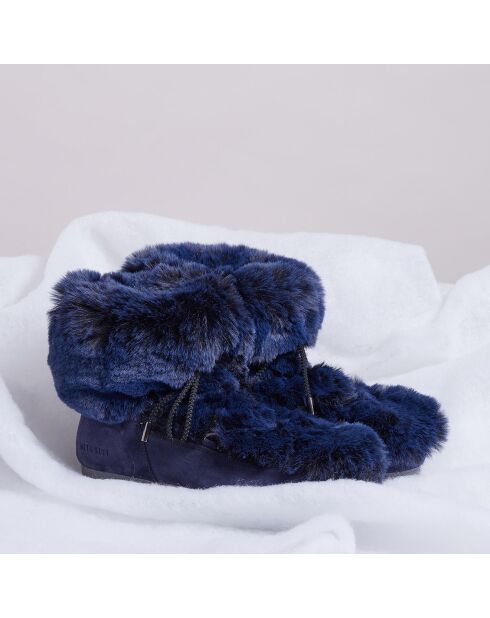 Boots Après-ski en Velours de Cuir & fausse Fourrure Mid Soft Fur bleu foncé