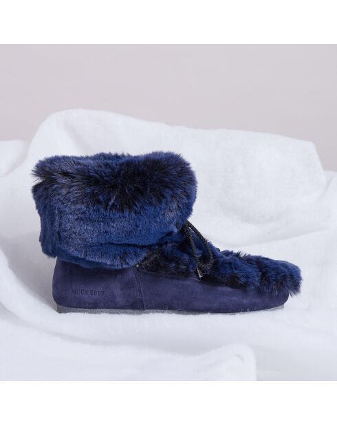 Boots Après-ski en Velours de Cuir & fausse Fourrure Mid Soft Fur bleu foncé