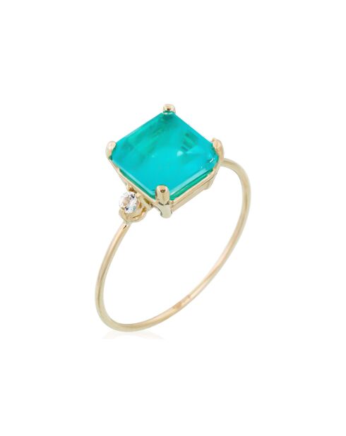 Bague Espoir Topaze bleue & Quartz or jaune