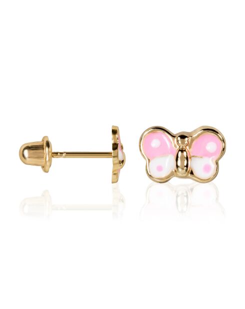 Boucles d'oreilles enfant Papillon rose or jaune