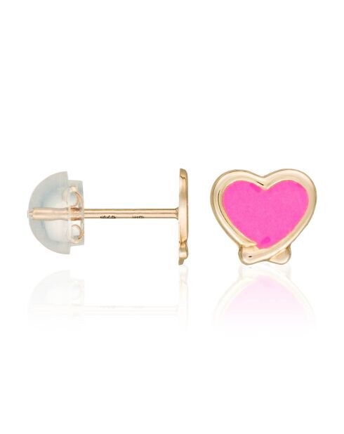 Boucles d'oreilles Coeurs roses or jaune