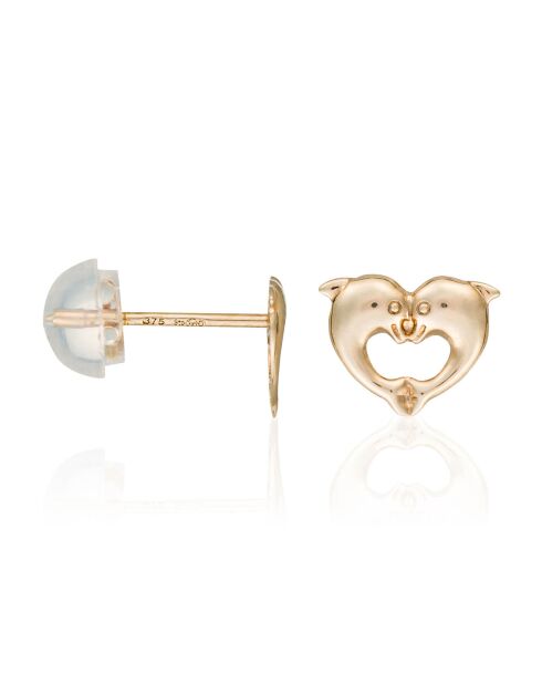 Boucles d'oreilles enfant Dauphins merveilleux or jaune