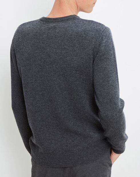 Pull en Laine & Cachemire  Intarsia Crew gris foncé/gris clair/blanc