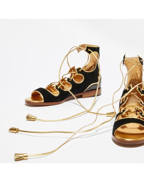 Natalino zwart/gouden fluwelen leren sandalen