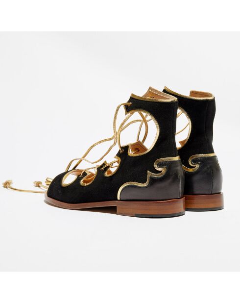 Natalino zwart/gouden fluwelen leren sandalen