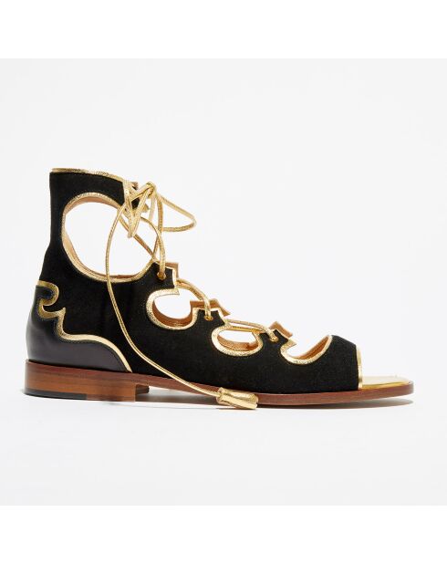 Natalino zwart/gouden fluwelen leren sandalen