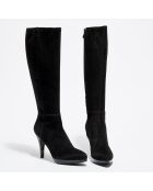Bottes en Velours de Cuir Kasia noires - Talon 10 cm