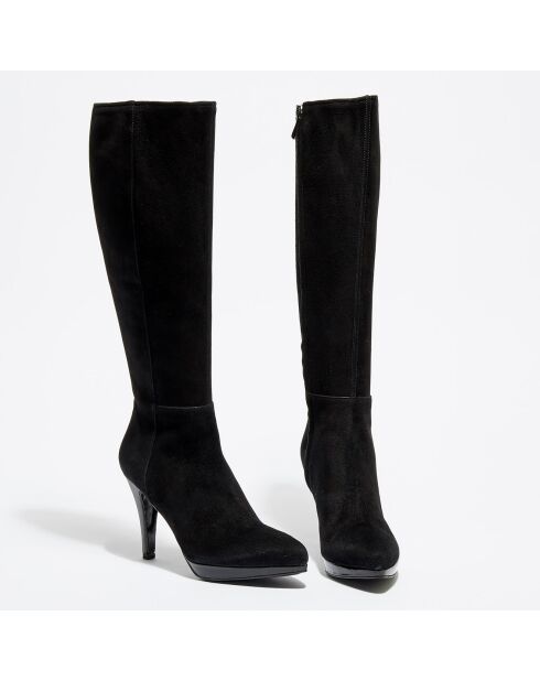 Bottes en Velours de Cuir Kasia noires - Talon 10 cm