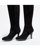 Bottes en Velours de Cuir Kasia noires - Talon 10 cm
