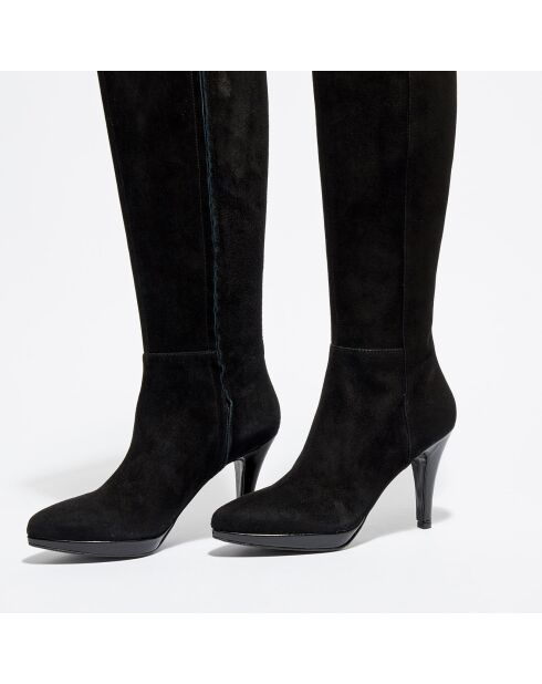 Bottes en Velours de Cuir Kasia noires - Talon 10 cm