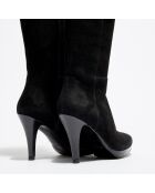 Bottes en Velours de Cuir Kasia noires - Talon 10 cm