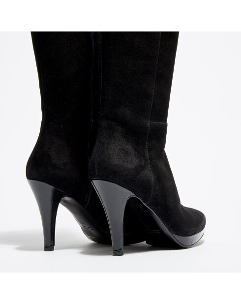 Bottes en Velours de Cuir Kasia noires - Talon 10 cm