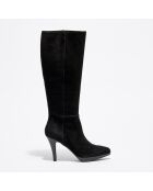 Bottes en Velours de Cuir Kasia noires - Talon 10 cm