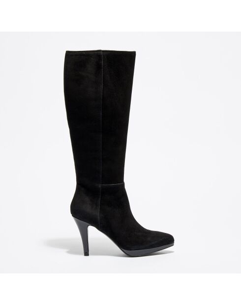 Bottes en Velours de Cuir Kasia noires - Talon 10 cm