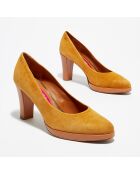 Escarpins en Velours de Cuir Euterpe camel - Talon 9 cm