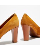 Escarpins en Velours de Cuir Euterpe camel - Talon 9 cm