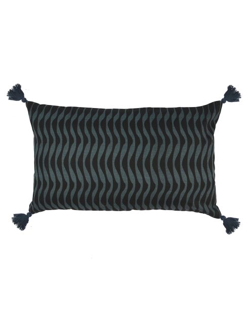 Housse de coussin Zig Zag pétrole/noir délavé - 50x30 cm