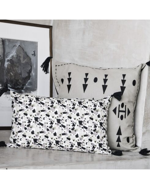 Housse de coussin Liberty noir/blanc/noir - 50x30 cm