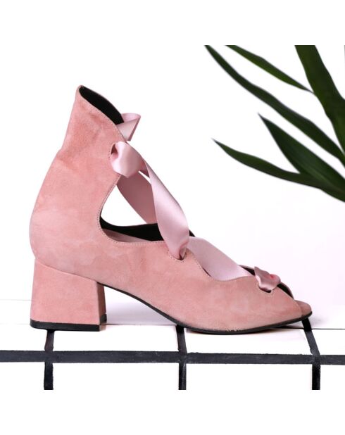 Sandales en Velours de Cuir Phoenix roses - Talon 6 cm