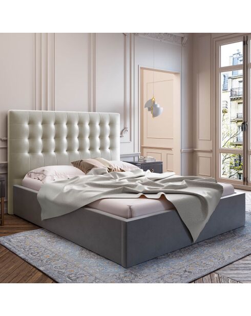 Tête de lit en Velours Athena beige - 140x120 cm